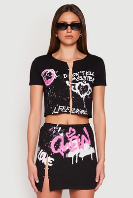 Womens Dont Kill My Vibe Safety Pin Graphic Tee, Black, Size M