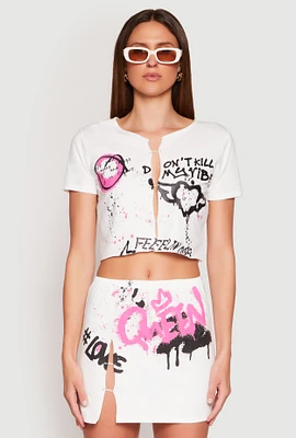 Womens Dont Kill My Vibe Safety Pin Graphic Tee, White, Size S