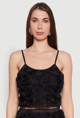 Womens 3D Flower Cropped Cami, Black, Size L