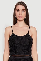 Womens 3D Flower Cropped Cami, Black, Size L