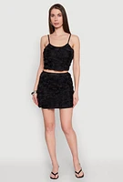 Womens 3D Flower Cropped Cami, Black, Size L