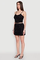 Womens 3D Flower Cropped Cami, Black, Size L