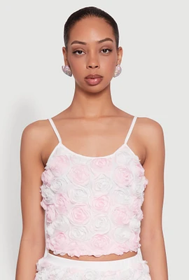 Womens 3D Flower Cropped Cami, Multi, Size M