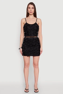 Womens Rose Applique Mini Skirt, Black, Size M