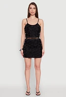 Womens Rose Applique Mini Skirt, Black, Size M