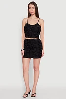 Womens Rose Applique Mini Skirt, Black, Size M