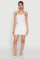 Womens Rose Applique Mini Skirt, White, Size XL