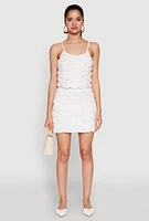 Womens Rose Applique Mini Skirt, White, Size XL