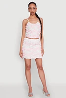 Womens Rose Applique Mini Skirt, S