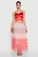 Womens Satin V Neck Crop Top, Red, Size XL