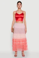 Womens Satin V Neck Crop Top, Red,