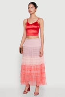Womens Satin V Neck Crop Top, Red,