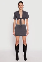Womens Rhinestone Waist Mini Skirt, Grey, Size M
