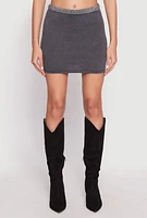 Womens Rhinestone Waist Mini Skirt, Grey, Size M
