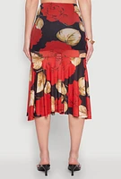 Womens Mesh Rose Print Ruffled Hem Skirt, Multi, Size S