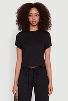 Womens Trendy Textured Knit Cropped Crew Neck Top,