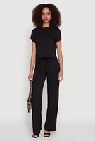 Womens Trendy Textured Knit Cropped Crew Neck Top,