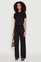 Womens Trendy Textured Knit Cropped Crew Neck Top,