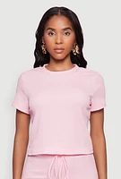 Womens Trendy Textured Knit Cropped Crew Neck Top,