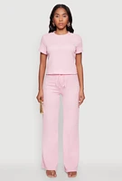 Womens Trendy Textured Knit Cropped Crew Neck Top,