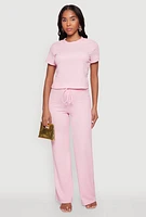 Womens Trendy Textured Knit Cropped Crew Neck Top,