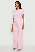 Womens Trendy Textured Knit Cropped Crew Neck Top,