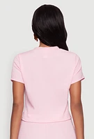 Womens Trendy Textured Knit Cropped Crew Neck Top,