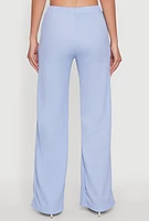 Womens Casual Textured Knit Straight Leg Pants with Faux Drawstring, Blue, Size S