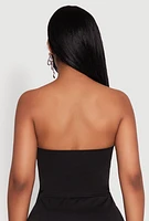 Womens Rhinestone Bow Detail Corset Tube Top, Black, Size L