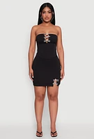Womens Rhinestone Bow Detail Mini Skirt, Black, Size L