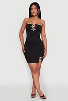 Womens Rhinestone Bow Detail Mini Skirt, Black, Size L