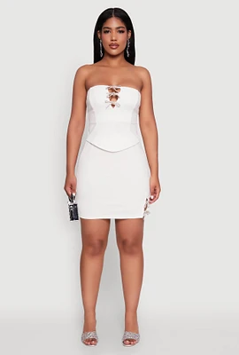 Womens Rhinestone Bow Detail Mini Skirt, White,