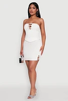Womens Rhinestone Bow Detail Mini Skirt, White, Size L