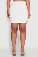 Womens Rhinestone Bow Detail Mini Skirt, White,