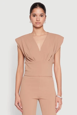 Womens Padded Shoulder V Neck Top,