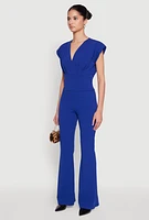 Womens Padded Shoulder V Neck Top,
