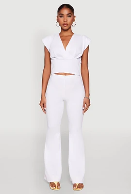 Womens Crepe Knit High Waisted Pants, White,