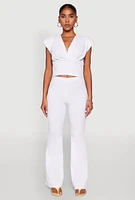 Womens Crepe Knit High Waisted Pants, White,