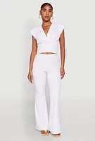 Womens Crepe Knit High Waisted Pants, White,