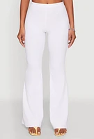 Womens Crepe Knit High Waisted Pants, White,