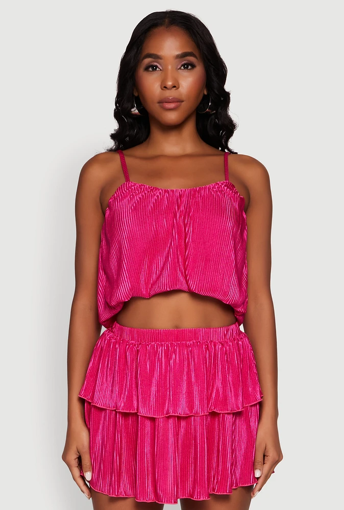 Womens Plisse Cropped Cami, Pink,