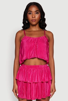 Womens Plisse Cropped Cami, Pink,