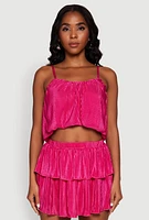 Womens Plisse Cropped Cami, Pink,