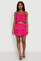 Womens Plisse Cropped Cami, Pink,