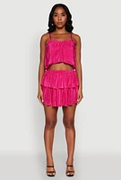 Womens Plisse Cropped Cami, Pink,