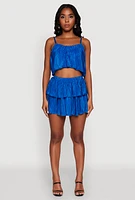 Womens Plisse Tiered Mini Skirt, S