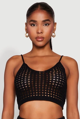 Womens Crochet Cropped Cami, Black, Size S