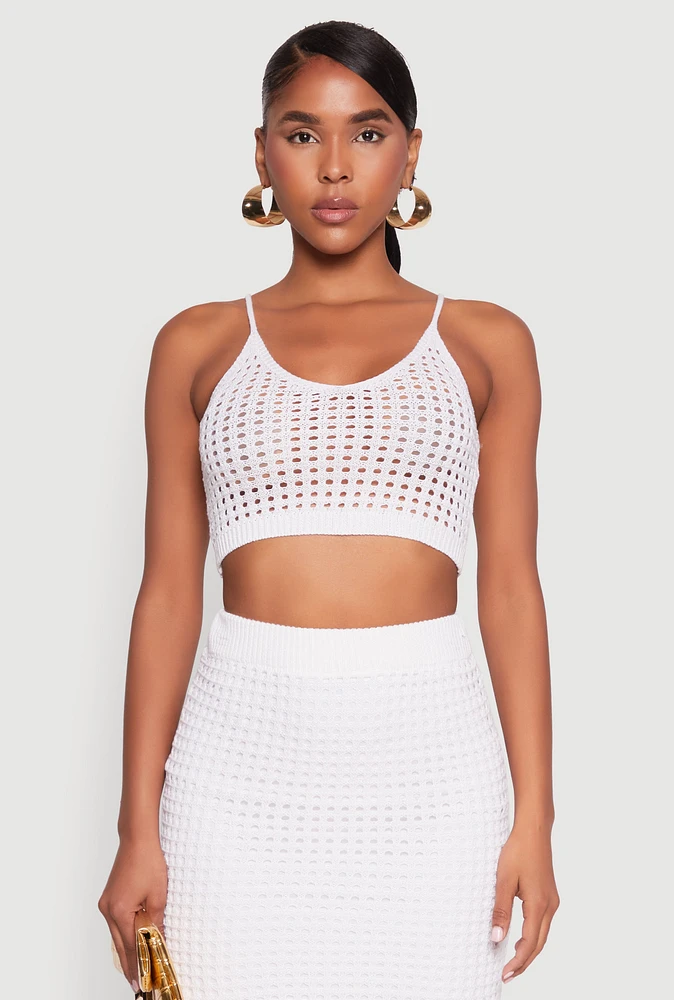 Womens Crochet Cropped Cami, White, Size XL