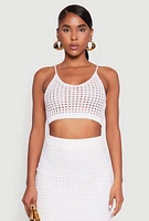 Womens Crochet Cropped Cami, White, Size XL