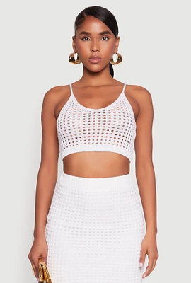 Womens Crochet Cropped Cami, White, Size XL